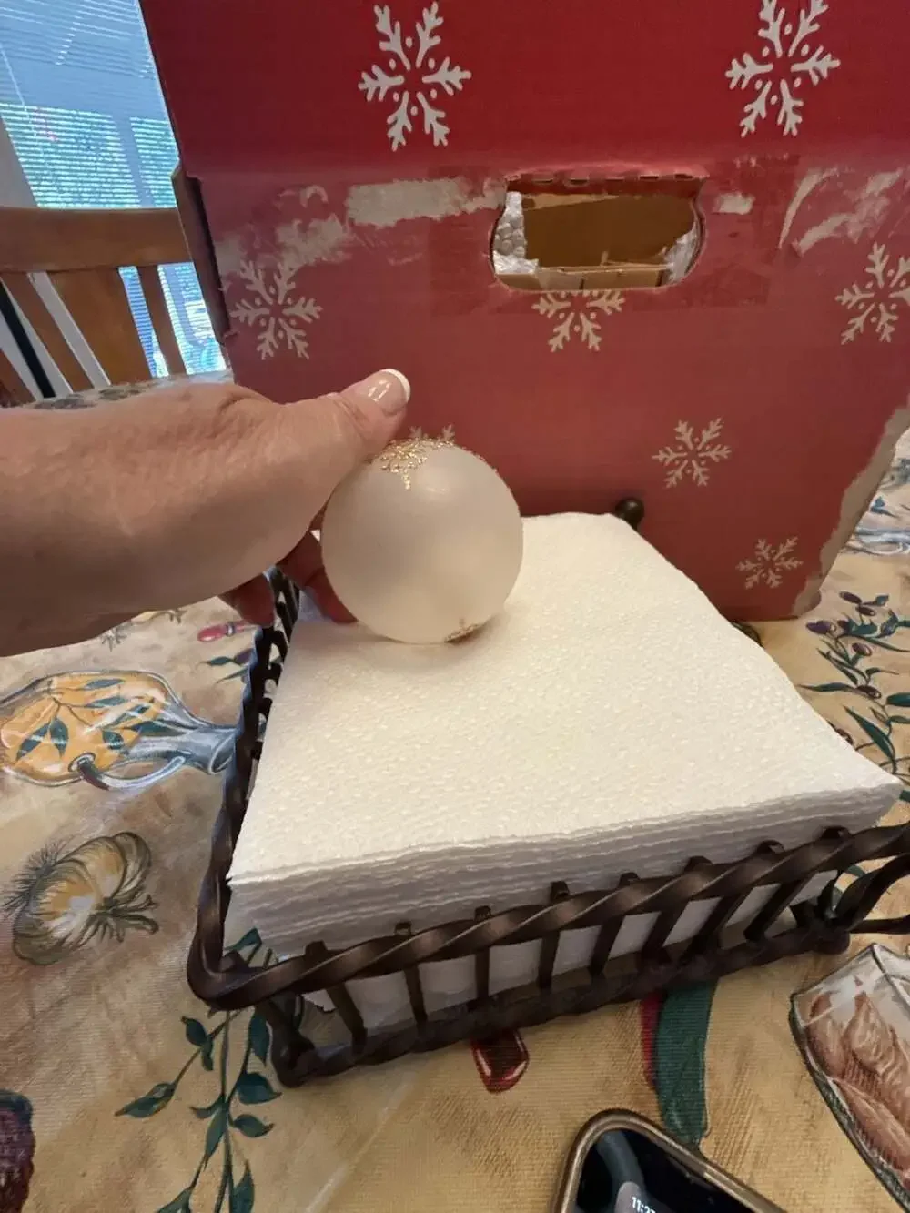Vtg Krebs Frosted Glass Christmas Ornament with Gold Glitter and Pink Roses